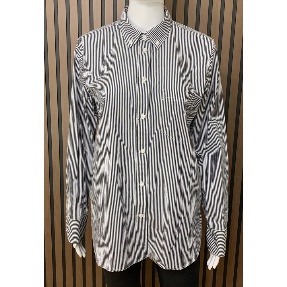 J.Crew Classic Fit Organic Cotton Striped Button Down Shirt Navy White Size 8